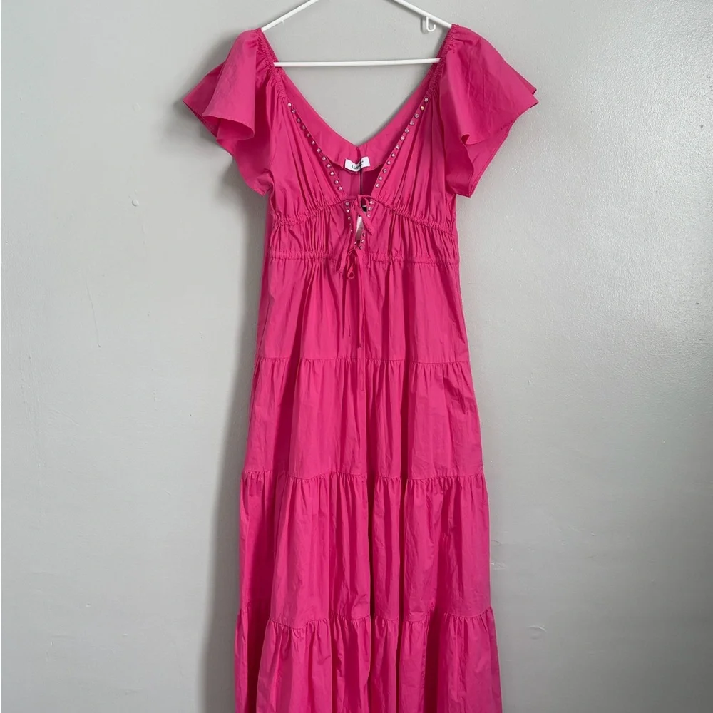 Pink maxi dress with ruffles and stepped skirt - Picture 2 of 11